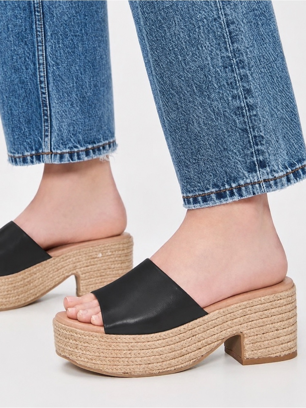 Anthropologie Beek Prinia Jute Black Platform Sandals Sz 11 Summer Slip-on